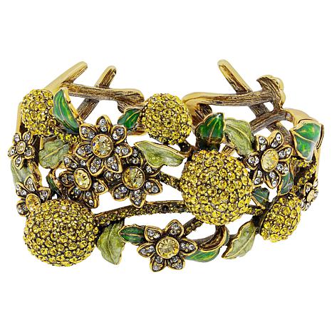 Heidi Daus Lemon Blossom Crystal And Enamel Hinged Cuff Bracelet