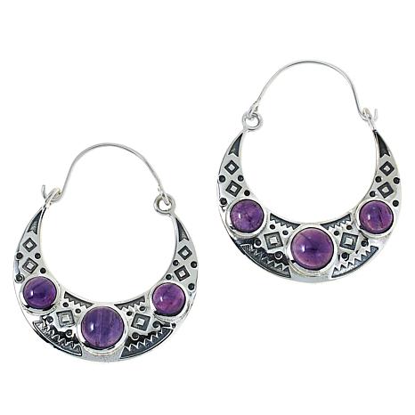 Humanly Krafted Sterling Silver Gemstone Hoop Earrings 20774834 HSN