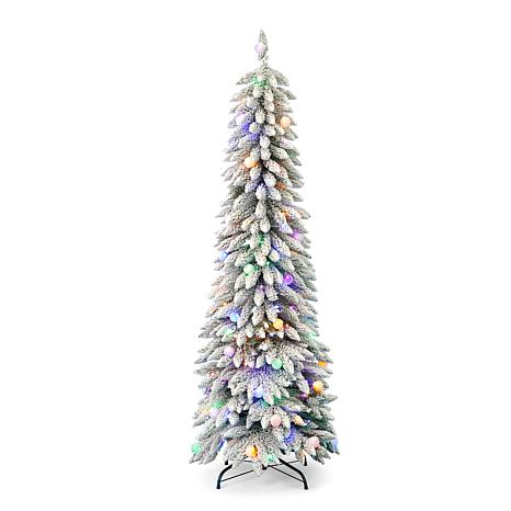 Seasonal Llc Snow Kissed Pine Flocked Slim Lit Christmas Tree Multi