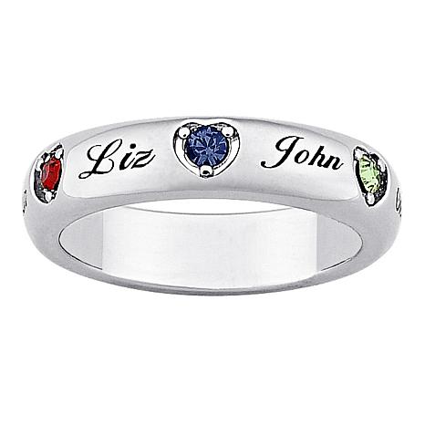 CPS Platinum Plated Sterling Silver Mothers Name and Birthstone Heart Band