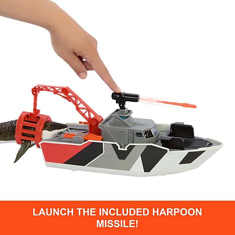Mattel Matchbox Jurassic World Rebirth Mosasaurus Rescue Action Boat Playset - Gray/Grey
