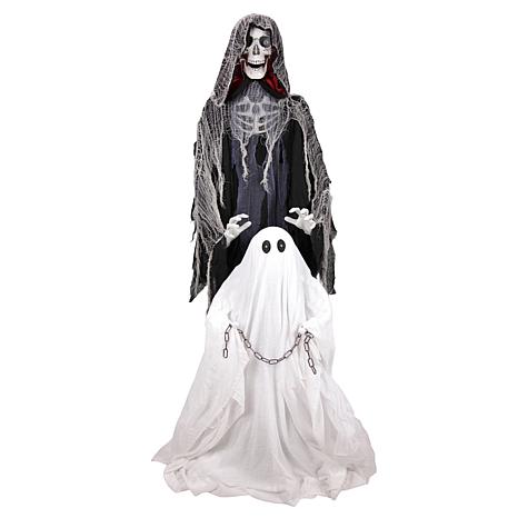 Haunted Hill Farm 5.9-Ft. Standing Animated Reaper with Ghost Animatronic - Black