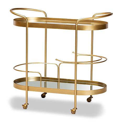 Photos - Kitchen System Baxton Studio Wholesale Interiors Kamal Metal and Glass 2-Tier Mobile Wine Bar Cart 129941-11197