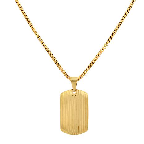 Geoffrey Beene Stainless Steel Striped Dog Tag Pendant Necklace - Metallic