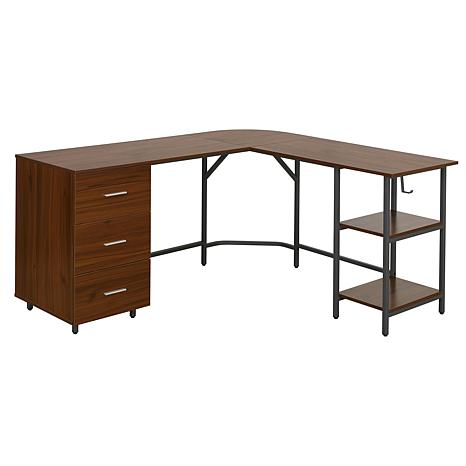 Techni Mobili Techni Mobili L-Shape Home Office Desk with Storage, Gold - Brown