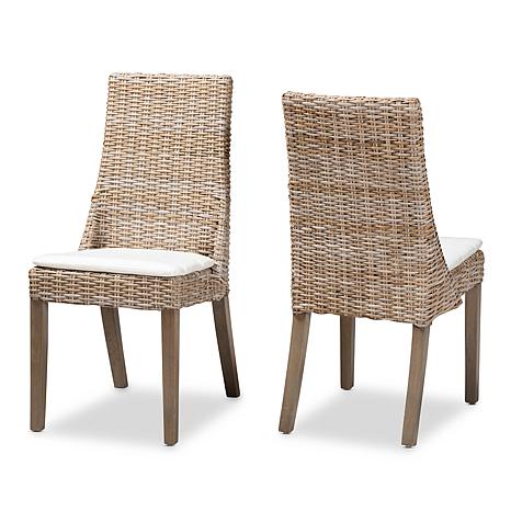 Photos - Dining Table Pari Baxton Studio Toby Bohemian Grey Rattan 2-Piece Dining Chair Set 163656-12795 