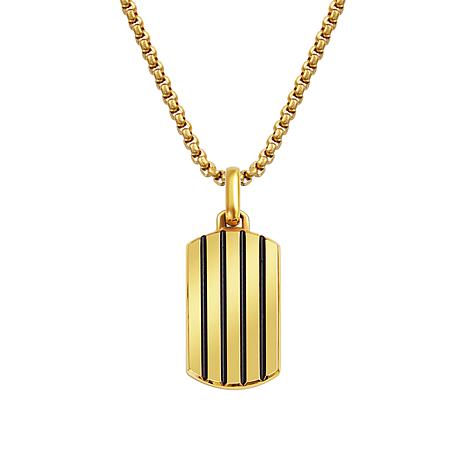 Van Heusen Men's Stainless Steel Striped Dog Tag Pendant Necklace - Metallic