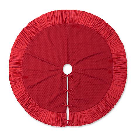 Glitzhome 72″ Diameter Oversized Velvet Ruffled Christmas Tree Skirt – Red