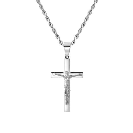 GOLD TIME INTERNATIONAL, INC Men's Stainless Steel Crucifix Pendant with Chain Necklace - Metallic