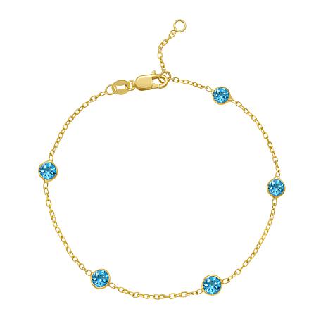 Royal Chain 14K Yellow Gold Blue Topaz Station 7" Chain Bracelet