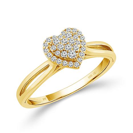 IDD 10K Yellow Gold 1/6ctw Diamond Pavé Heart Cluster Ring - Gold - Size 9
