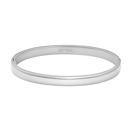 Stately Steel Stainless Steel Round Squared Hinged Bangle Bracelet - Metallic