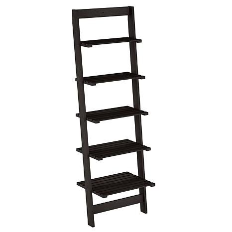 Lavish Home 5-Tier Ladder Shelf 50" Narrow Leaning Wooden Bookshelf - White