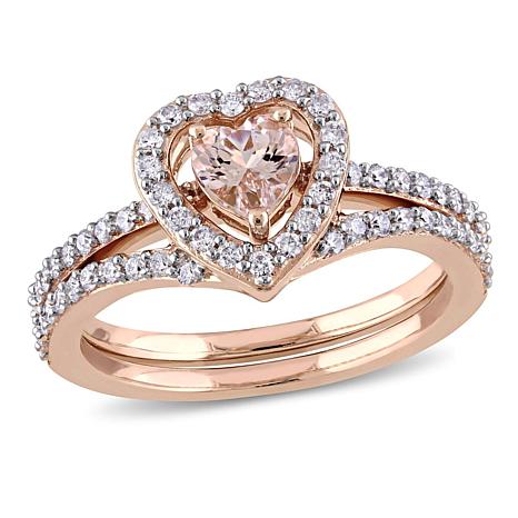 Delmar Jewelers 0.99ctw Morganite and Diamond Heart-Design Engagement