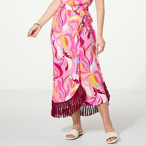 G by Giuliana Woven Challis Tie-Front Sarong Midi Skirt – Multi – Size Medium