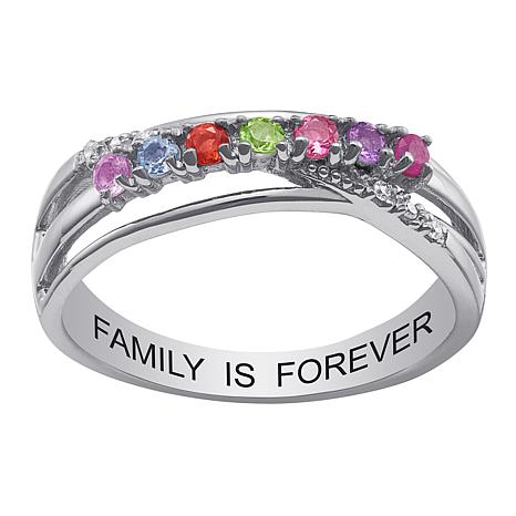 CPS Sterling Silver Family  Crystal Crossover Band Ring - Metallic