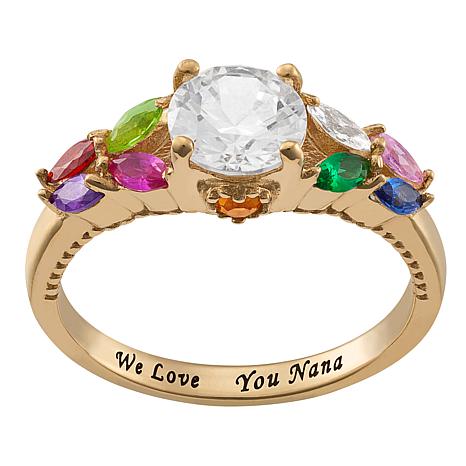 CPS Sterling Silver Personalized Mother's and Family CZ and Crystal Ring - Metallic