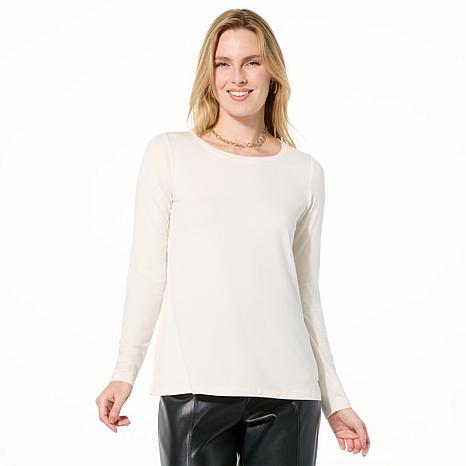 Colleen Lopez Long Sleeve Crew Neck Top - Ivory/Off White - Size X-Large