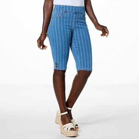 DG2 by Diane Gilman New Classic Stretch Denim Pull-On Bermuda Short - Blue - Size Petite 10