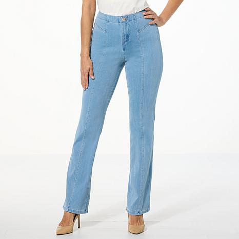 DG2 by Diane Gilman Super Stretch Knit Denim Front-Seam Bootcut Jean - Blue - Size 20 Tall