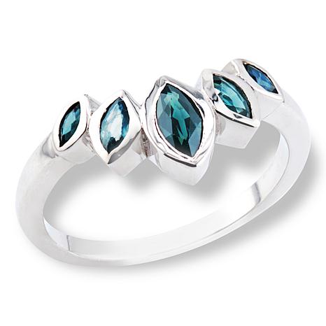 House of Ellure Marquise-Cut Teal Blue Sapphire 5-Stone Ring - Size 5
