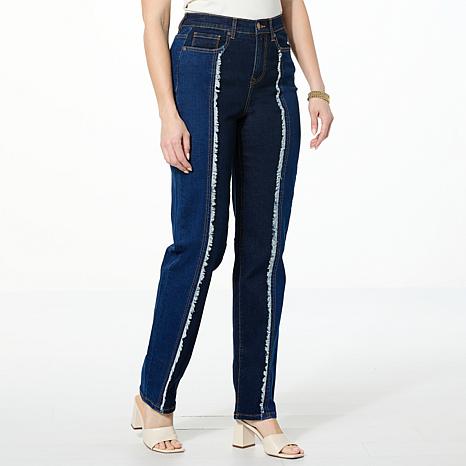 DG2 by Diane Gilman New Classic Stretch Two-Tone Straight Leg Jean - Blue - Size Petite 4