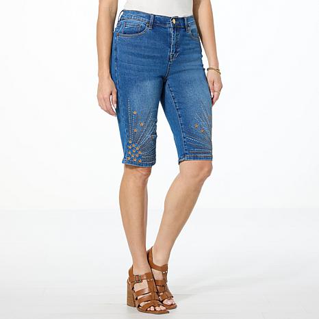 DG2 by Diane Gilman New Classic Stretch Embroidered Bermuda Short - Blue - Size 6