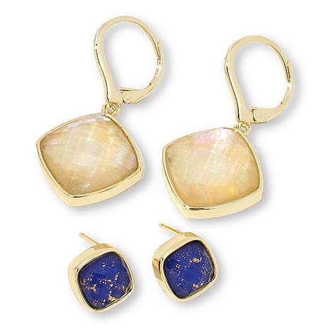 Connie Craig Carroll Jewelry Caroline Gem Doublet Stud & Drop Earrings - Golden Mother-of-Pearl/Lapis