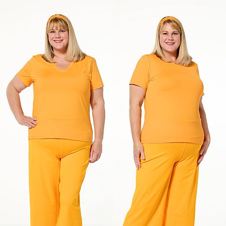 Joy Mangano Joy Collection Cool & Clean Two Performance Tees w/Headband - Orange - Size Small