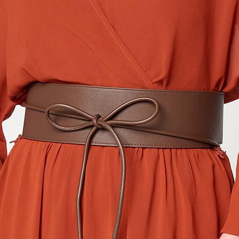 Nina Leonard Faux Leather Obi Wrap Belt - Hot Cocoa - Size Medium/Large