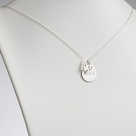 CPS Sterling Silver Name Disc with Butterfly Charm Necklace - Metallic