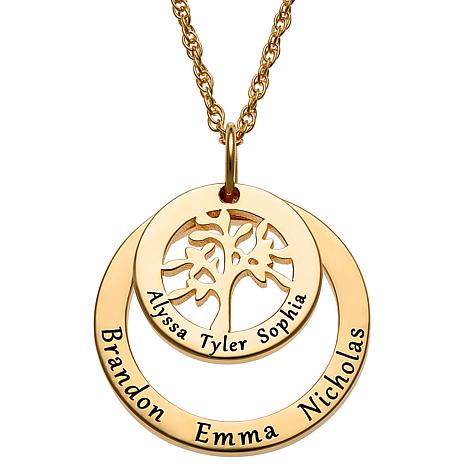 CPS Sterling Silver Engraved Name Family Tree Necklace - Metallic