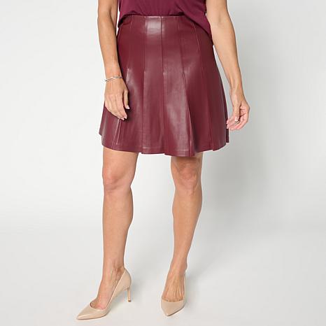 G by Giuliana Pleated Faux Leather Skirt – Cherry Mocha – Size Small