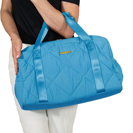 Joy Mangano Joy Collection Quilted Duffle & Belt Bag Set w/Antimicrobial Lining - Blue