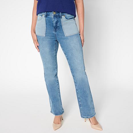 DG2 by Diane Gilman New Classic Stretch Two-Tone Bootcut Jean - Gray/Washed Black - Size Petite Womans 24