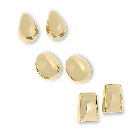 Bellezza Bronze Small Puffy Button Stud Earrings 3-piece Set - Metallic