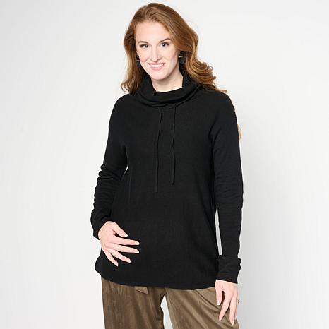 MarlaWynne WynneLayers Kiss of Cashmere Drawstring Cowl Neck Sweater - Black - Size Large