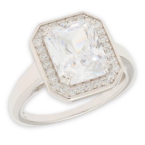 Radiance by Absolute™ 6ctw Simulated Diamond Emerald Cut Halo Ring - Metallic - Size 9