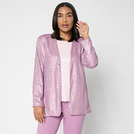 G by Giuliana Black Label Sequin Knit Cardigan - Orchid Dusk - Size Petite/Medium