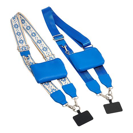 Rebecca Faith 2-Pack Clip & Call Phone Straps with Pouches - Blue Taupe/Blue