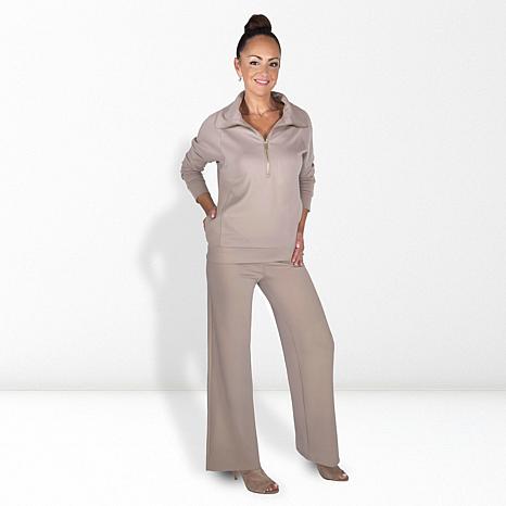 Joy Mangano Joy Performance Luxe Buttersoft 2pc Half Zip Top & Pant Set - Classic Taupe - Size 3X Tall