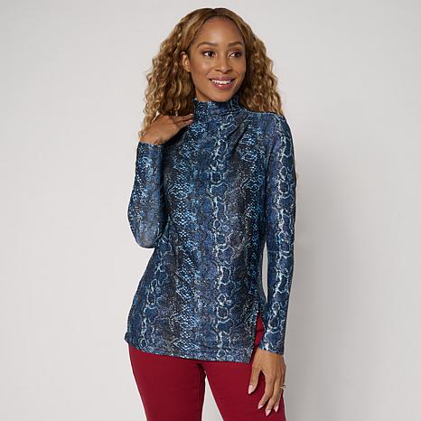DG2 by Diane Gilman Draped Mock Neck Top - Animal - Size Large