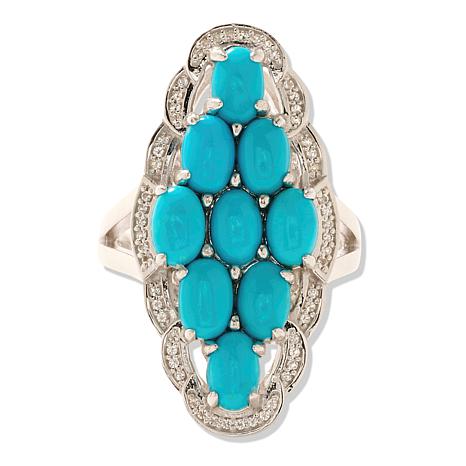 Colleen Lopez Sleeping Beauty Turquoise and Zircon Cluster Ring - Size 8