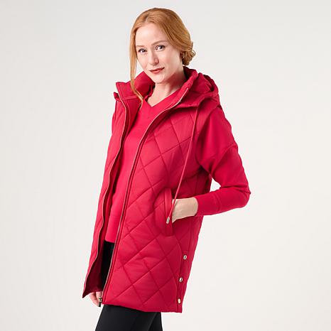 Joy Mangano Joy Performance Luxe All-Weather Puffer Vest with Removable Hood - Red - Size Small