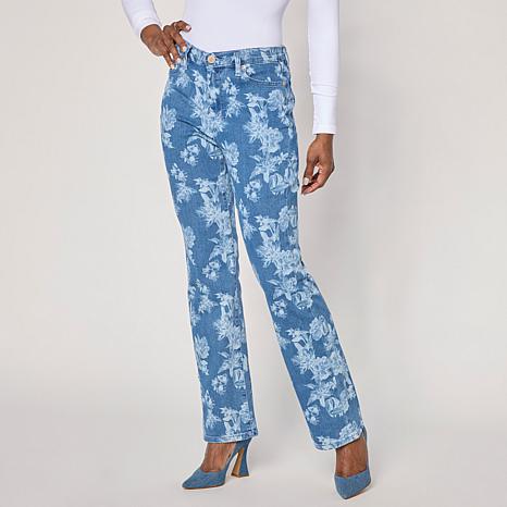 DG2 by Diane Gilman Printed Stretch Denim Bootcut 5-Pocket Jean - Pattern/Print - Size 18 Womans