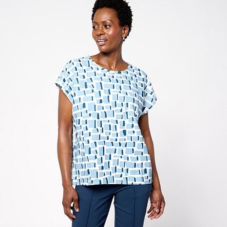 MarlaWynne WynneCollection Drapey Twill Dolman Sleeve Crew Neck Top - Blue - Size 3X