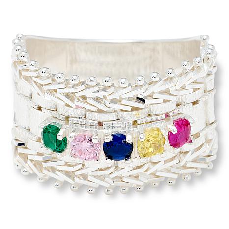 Imperial Silver Satin-Finish Multicolor CZ Band Ring - Metallic