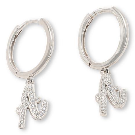 Radiance by Absolute™ Simulated Diamond Initial Huggie Hoop Earrings - Metallic