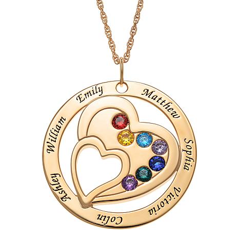 CPS Sterling Silver or Gold over Sterling Engraved Family Name And Birthstone Necklace - Metallic