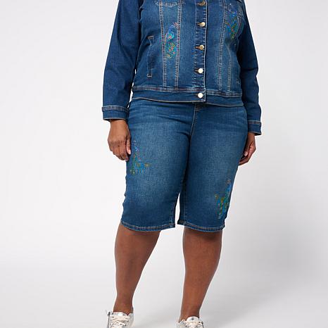 DG2 by Diane Gilman Crystal Embellished Pull-On Bermuda - Blue - Size 6
